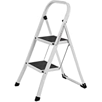 SONGMICS Escalerilla- Escalera Plegable Robusto 2 peldaños Hasta 150 kg- con Apoyabrazos Altura de trabajo 240 cm…
